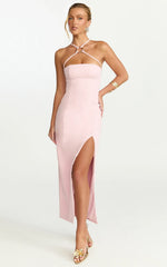 Mae Midi Dress - Resin O Ring Fitted Dress in Pink