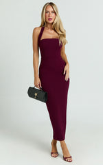Salome Midi Dress - Halter Neck Column Dress in Wine