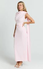 Visenta Midi Dress - Asymmetrical Sleeve Dress in Pink