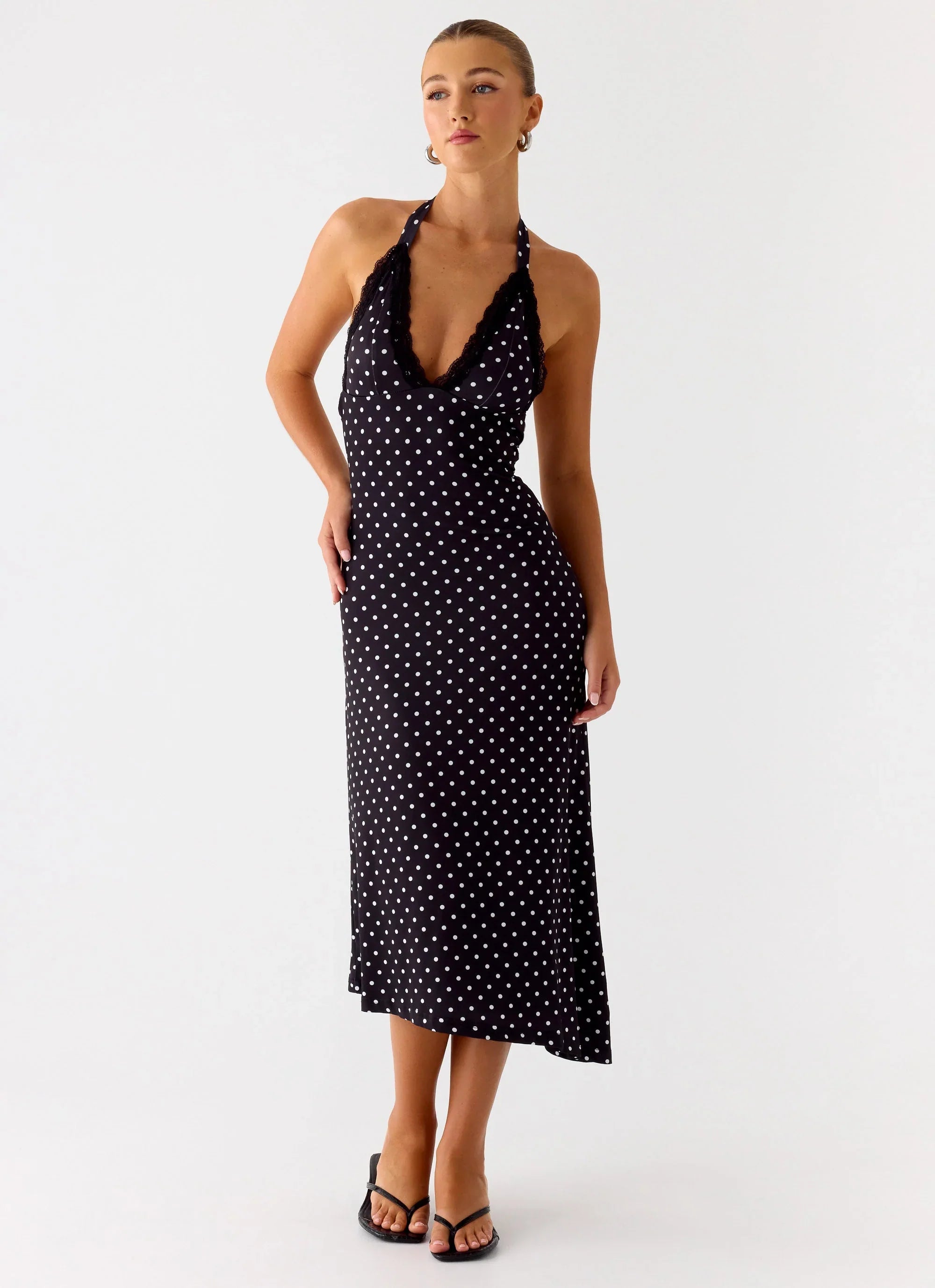 Illuminate Halter Midi Dress - Black Polkadot