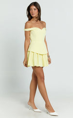 Izara Mini Dress - Off Shoulder Pleated Dress in Lemon