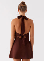 Heavy Hearted Linen Mini Dress - Brown