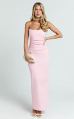 Pietra Maxi Dress - Scoop Neck Side Seam Tucks Fitted Dress in Pink