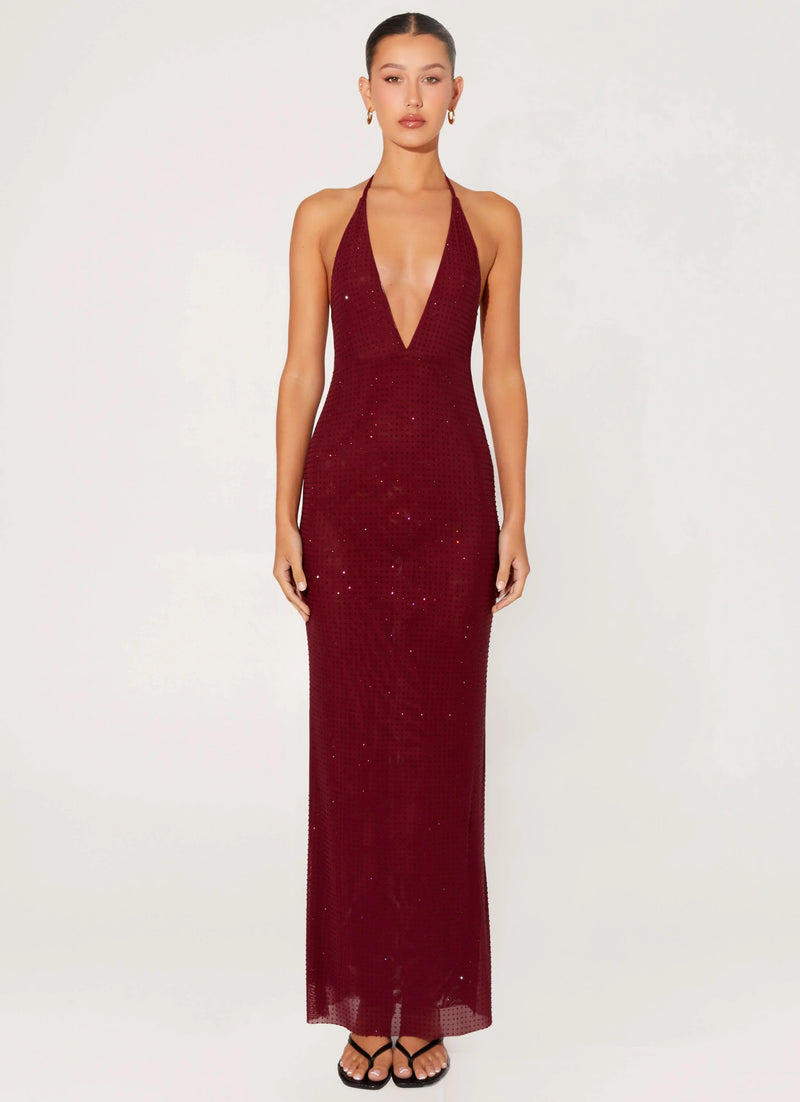 Keliese Beaded Maxi Dress - Burgundy