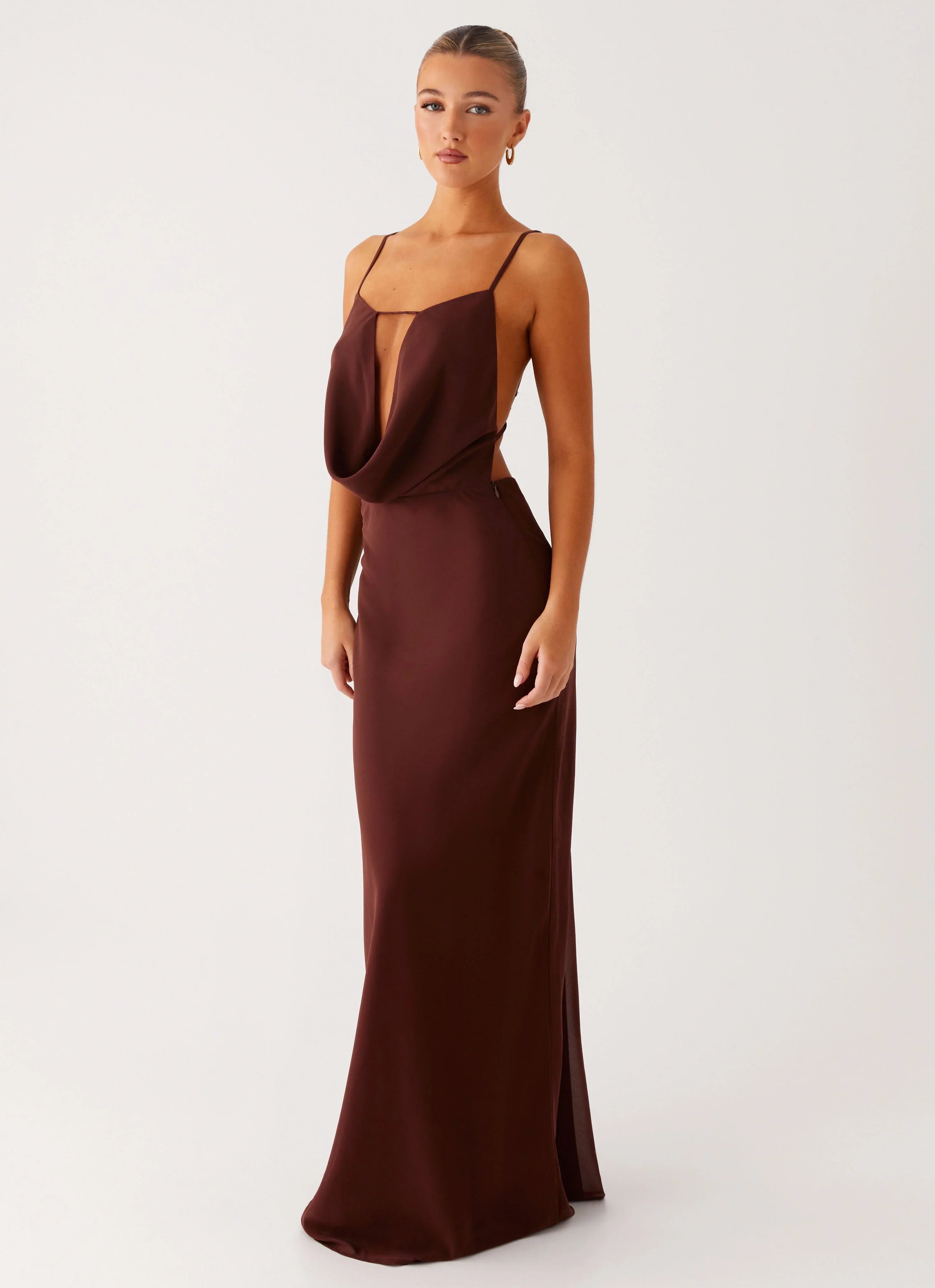 Elation Cowl Neck Maxi Dress - Chocolate