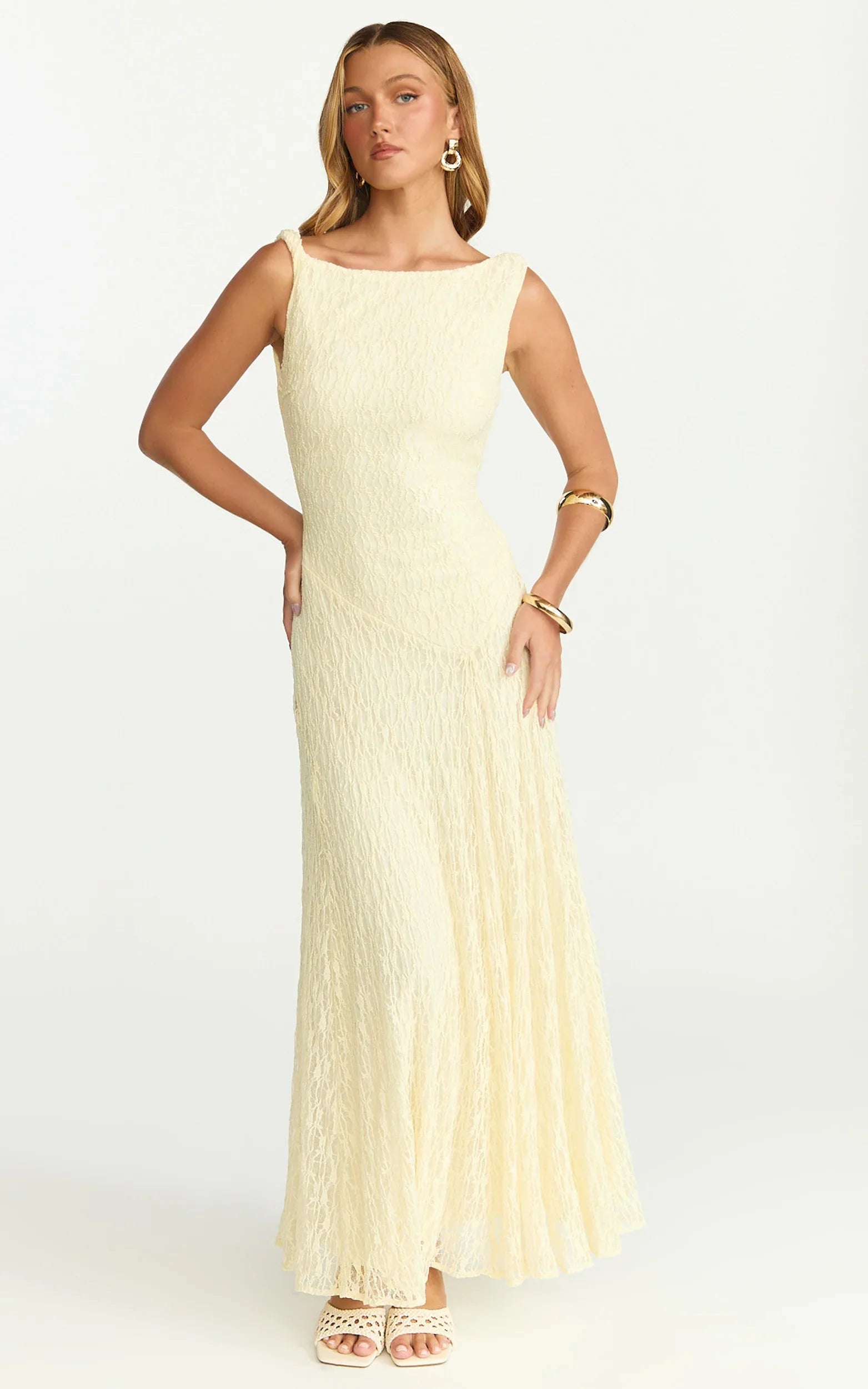 Madeleine Maxi Dress - Hight Neck A Line Dress in Lemon