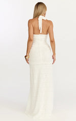 Lacey Maxi Dress - Lace Corset Style Bodice Halter Dress in White