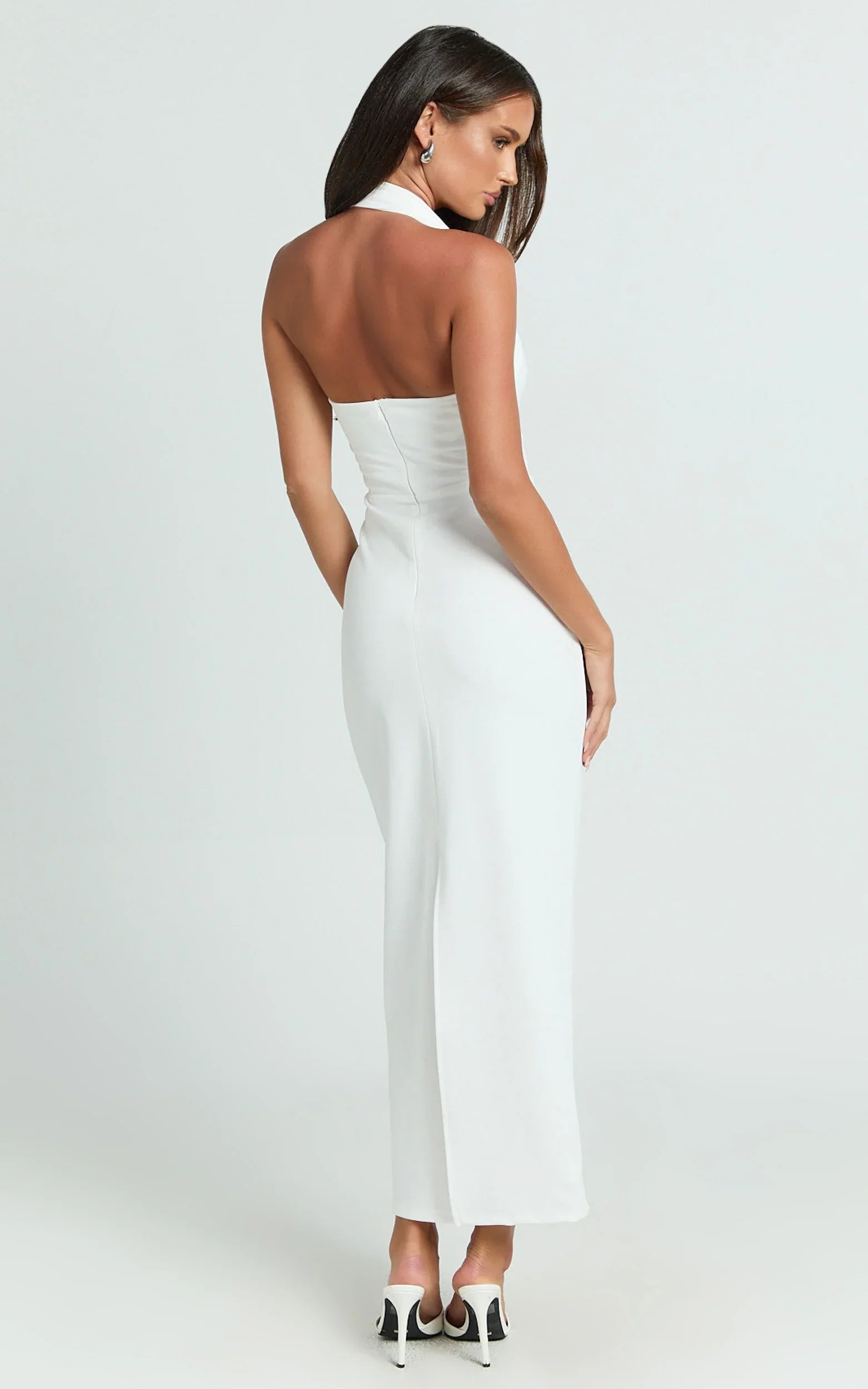 Salome Midi Dress - Halter Neck Column Dress in White