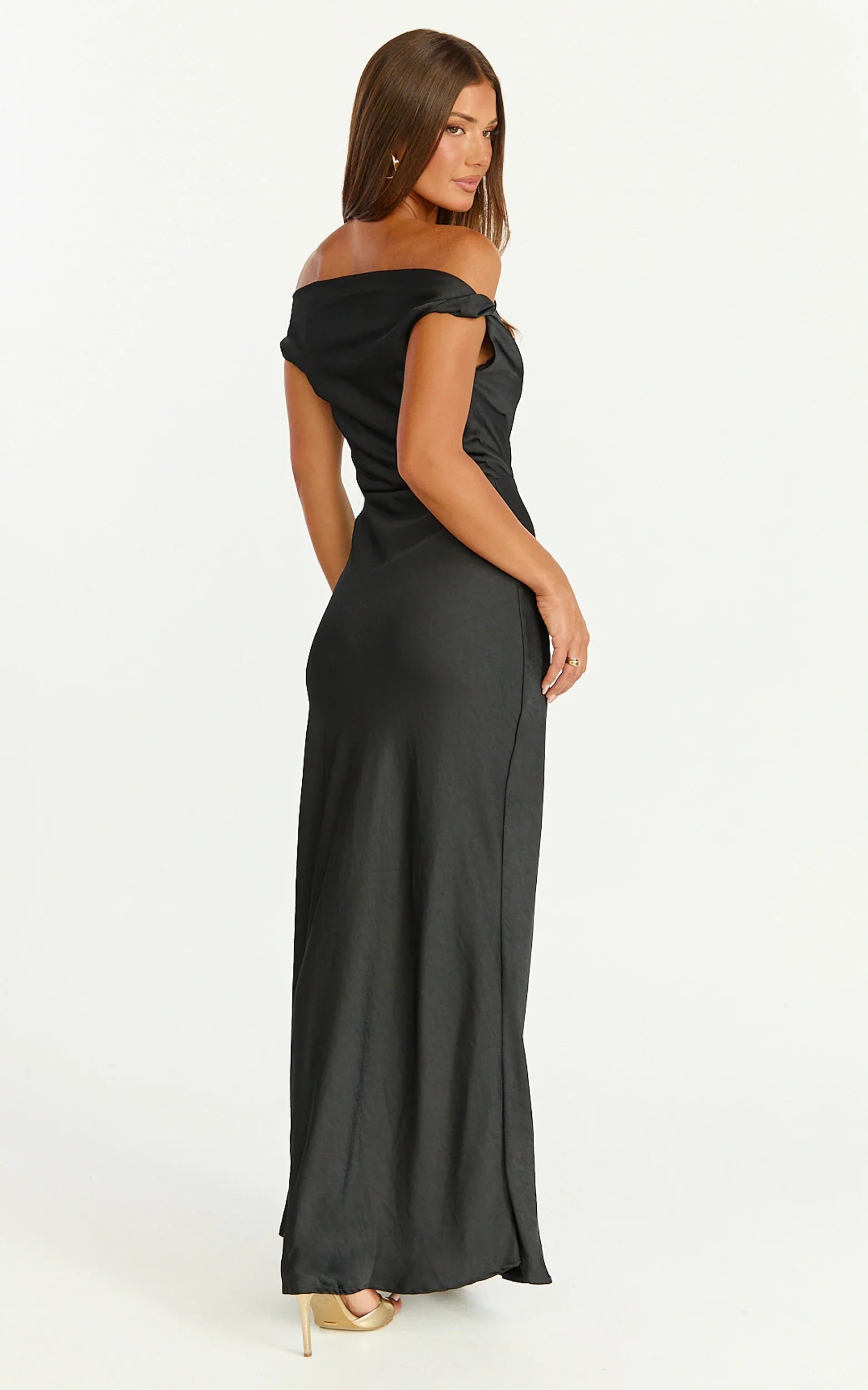 Lira Midi Dress - One Shoulder Satin Dress in Black