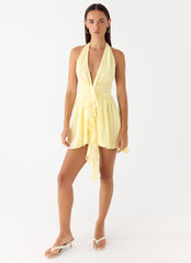 Guide You Halter Neck Mini Dress - Yellow