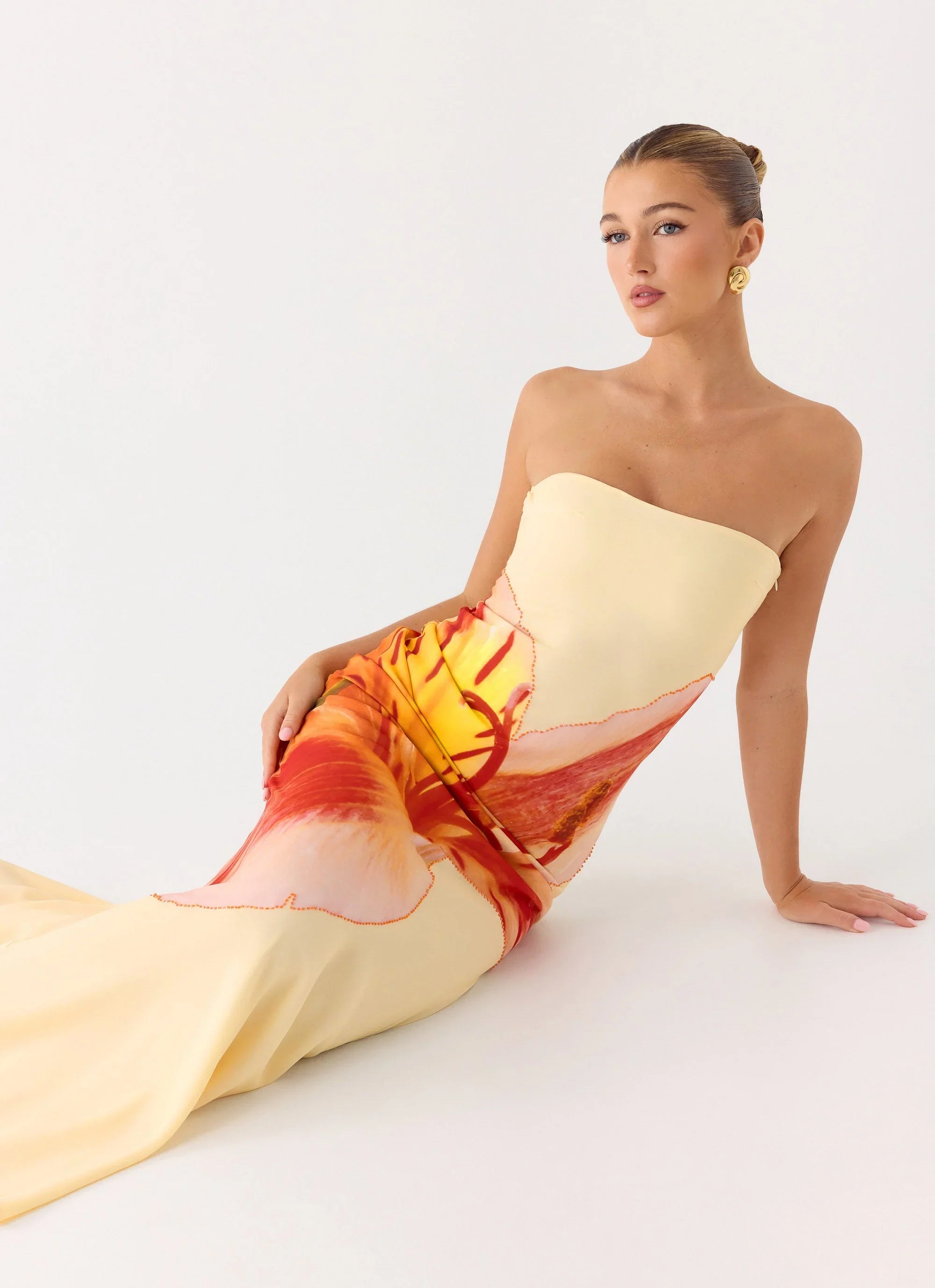 Ashwin Strapless Beaded Maxi Dress - Sunpetal Print