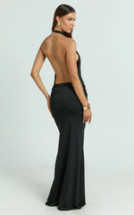 Lizzy Maxi Dress - Backless Ruched Bodycon Dress in Black