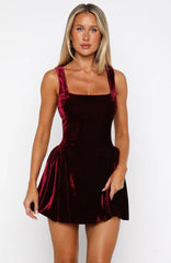 Midnight In Paris Velvet Mini Dress Burgundy